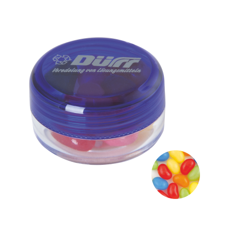Runde Kunststoffdose mit farbigem Deckel, Jelly Beans